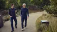 Tim Cook and John Ternus walking together at Apple Park