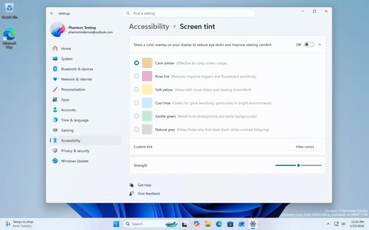 Windows 11 मध्ये स्क्रीन टिंट सेटिंग्ज