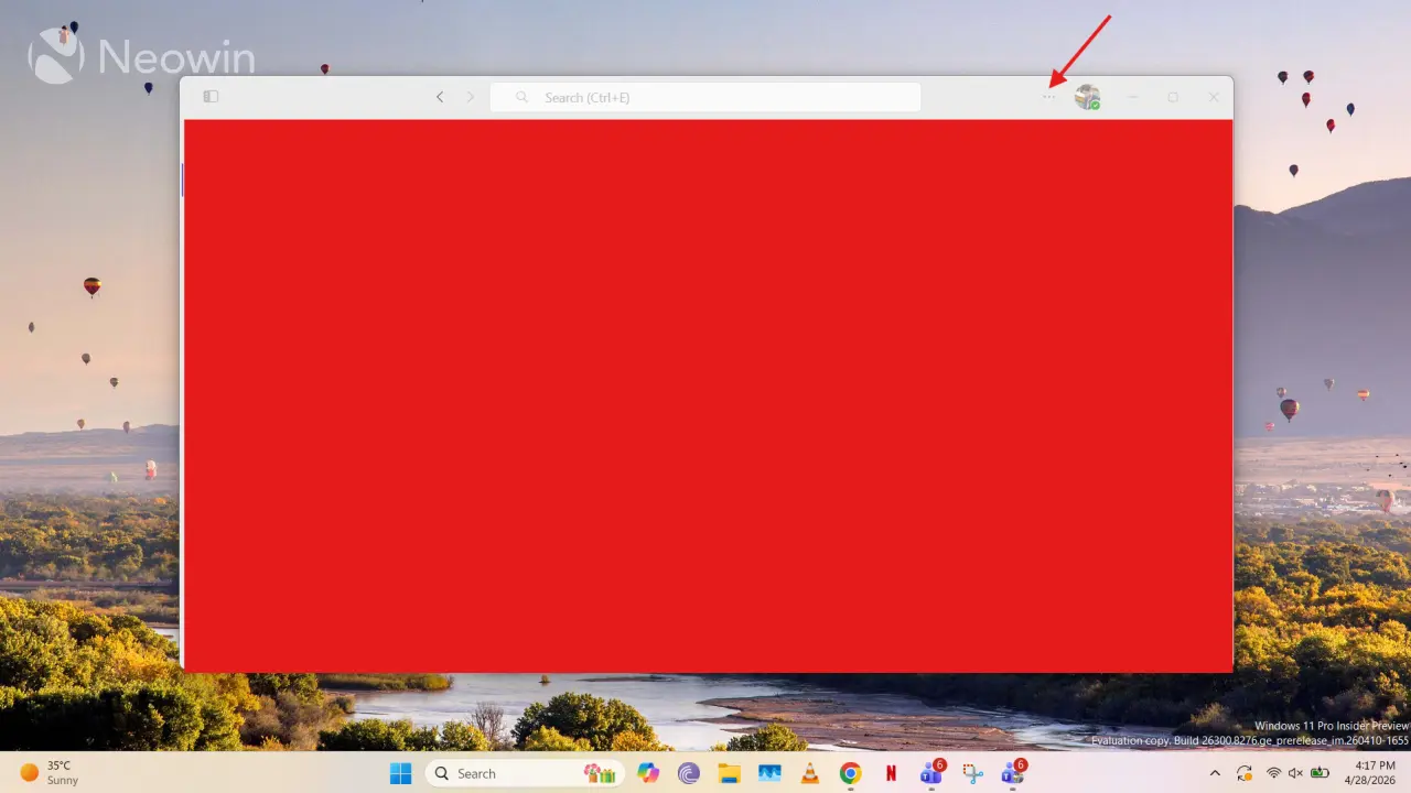 An obscured Microsoft Teams screenshot with a red arrow pointing to the three-dot menu in the title