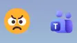 Microsoft Teams logo and angry emoji on a blue background