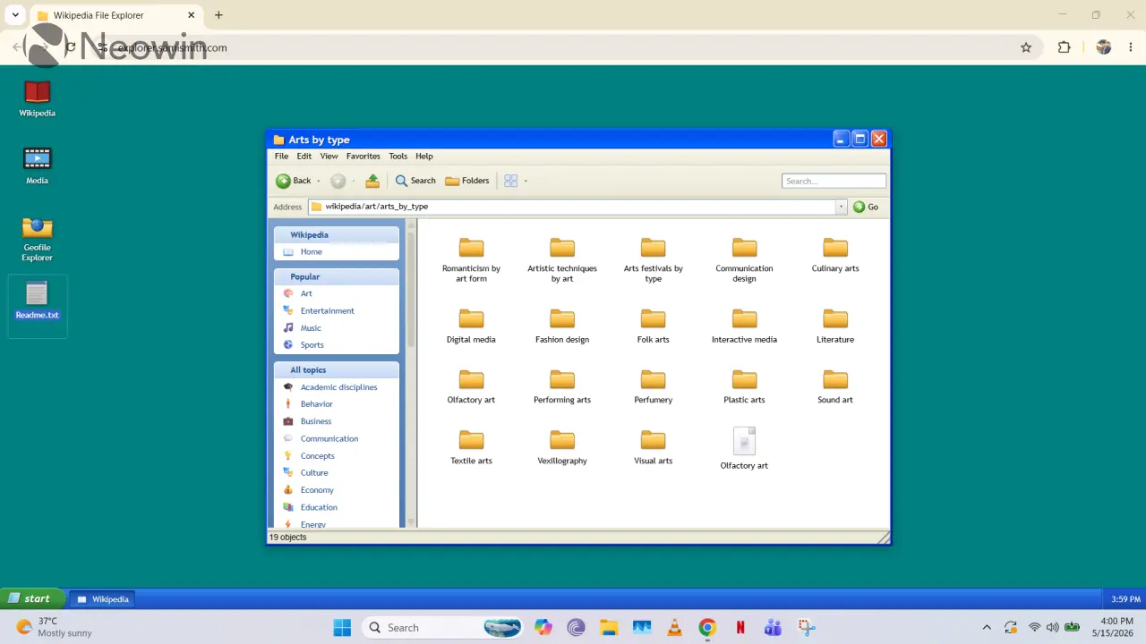 An enthusiast project showing Wikipedia running as a filesystem on Windows XP