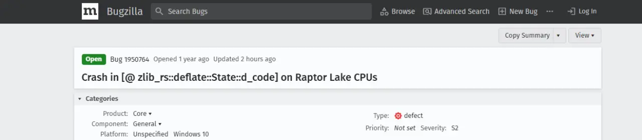 firefox raptor lake release notes and bug tracker mismatch