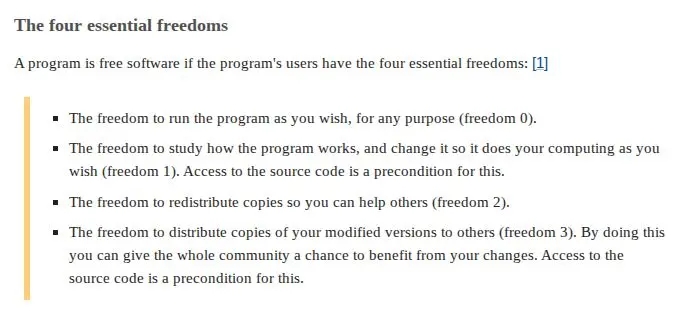 The four freedoms of free software