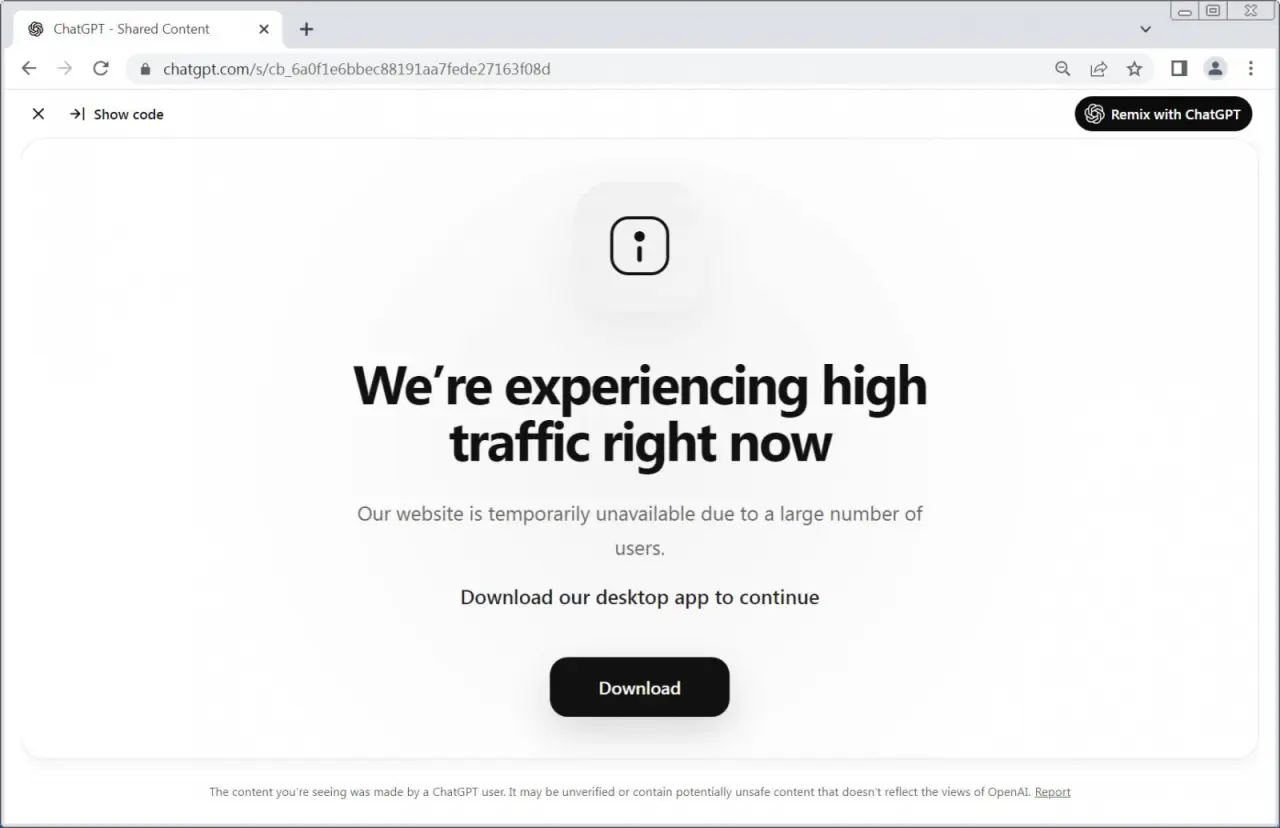 The fake maintenance message