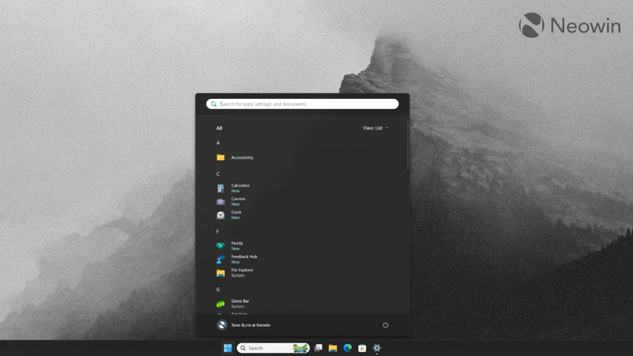 The updated Start menu in Windows 11