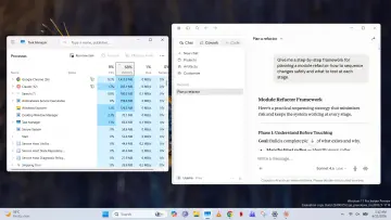 Claude running on Windows 11 with Task Manager open