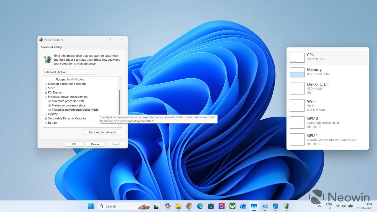 Windows 11 processor performance boost modes enable