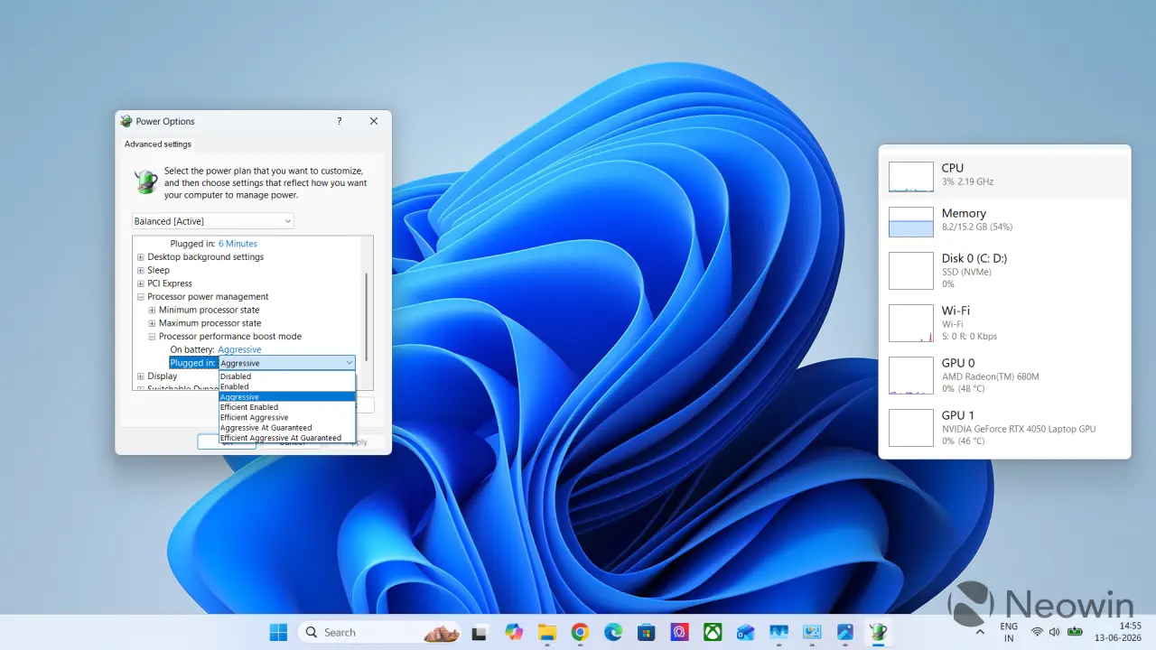 Windows 11 processor performance boost modes enable