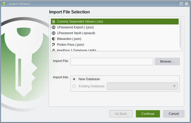 Import options in KeePassXC