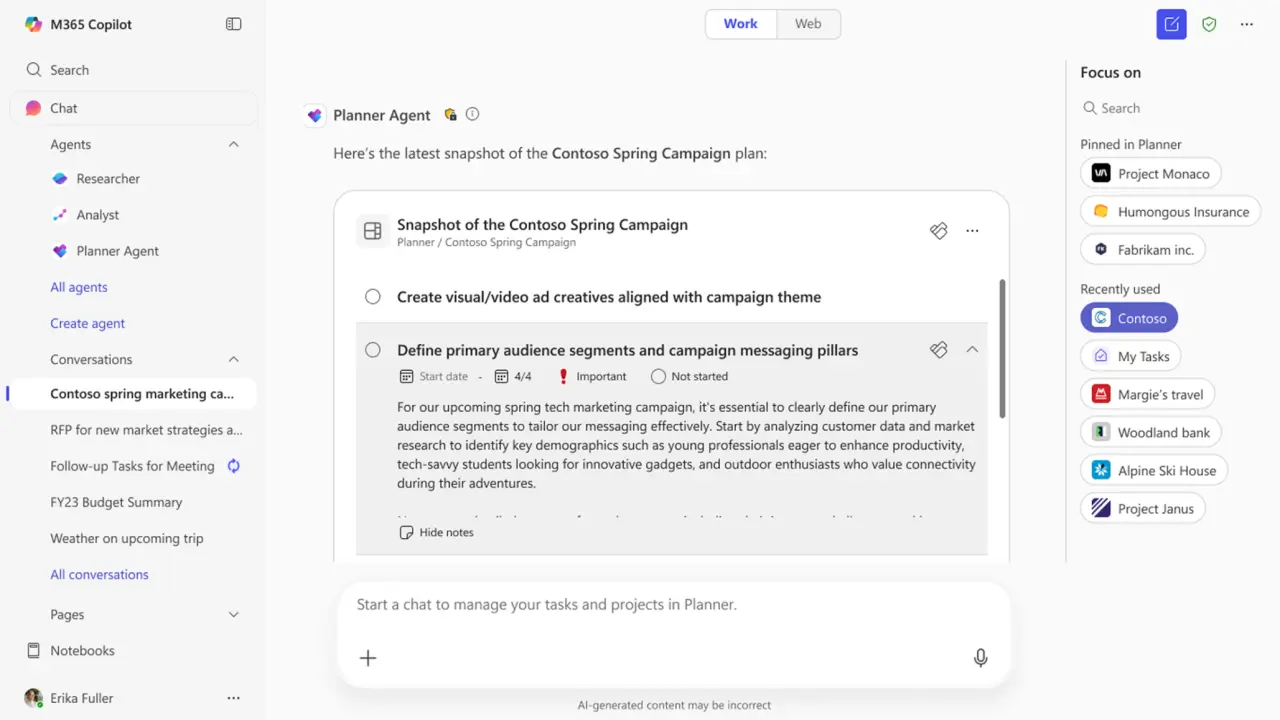 Planner Agent in Microsoft 365 Copilot