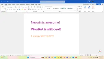 Text stylized with WordArt in Microsoft Word