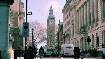 A London street with Big Ben in the distance