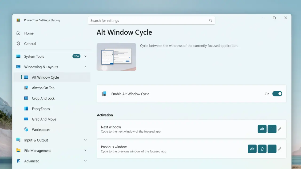 The Alt Window Cycle PowerToys Utility