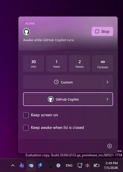 powertoys awake custom wake sleep option
