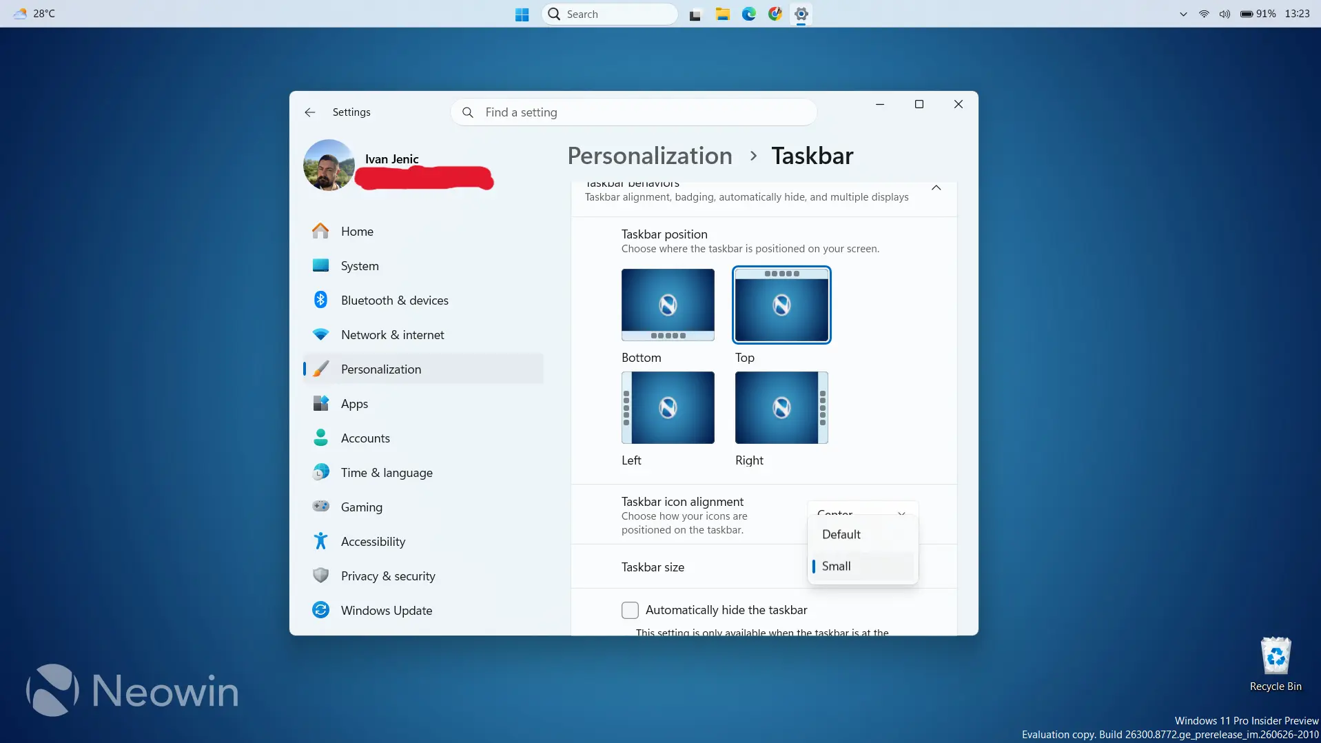 windows 11 taskbar position