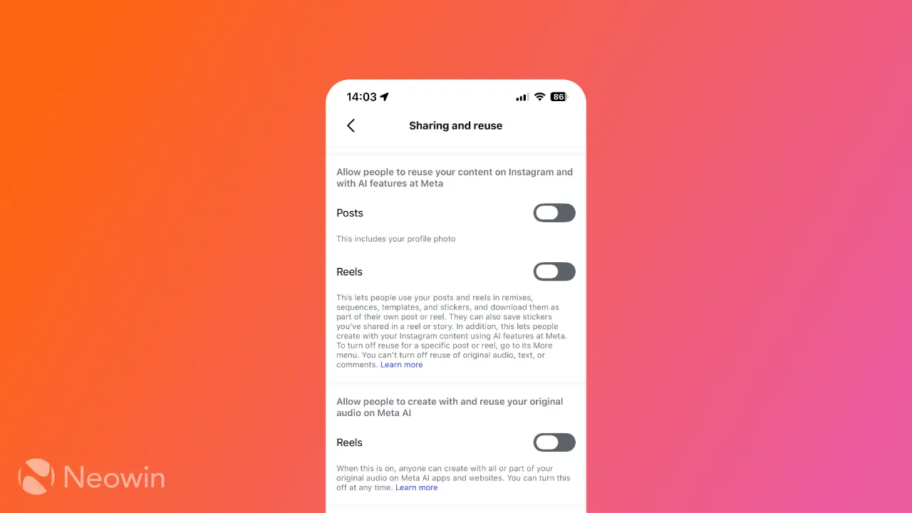 Turn off share and reuse with AI on Instagram
