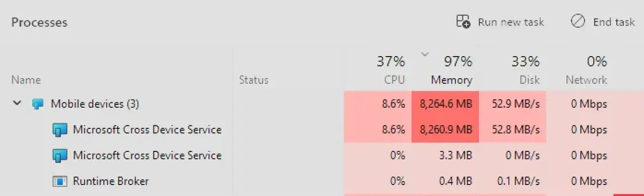 Cross device memory leak Windows 11