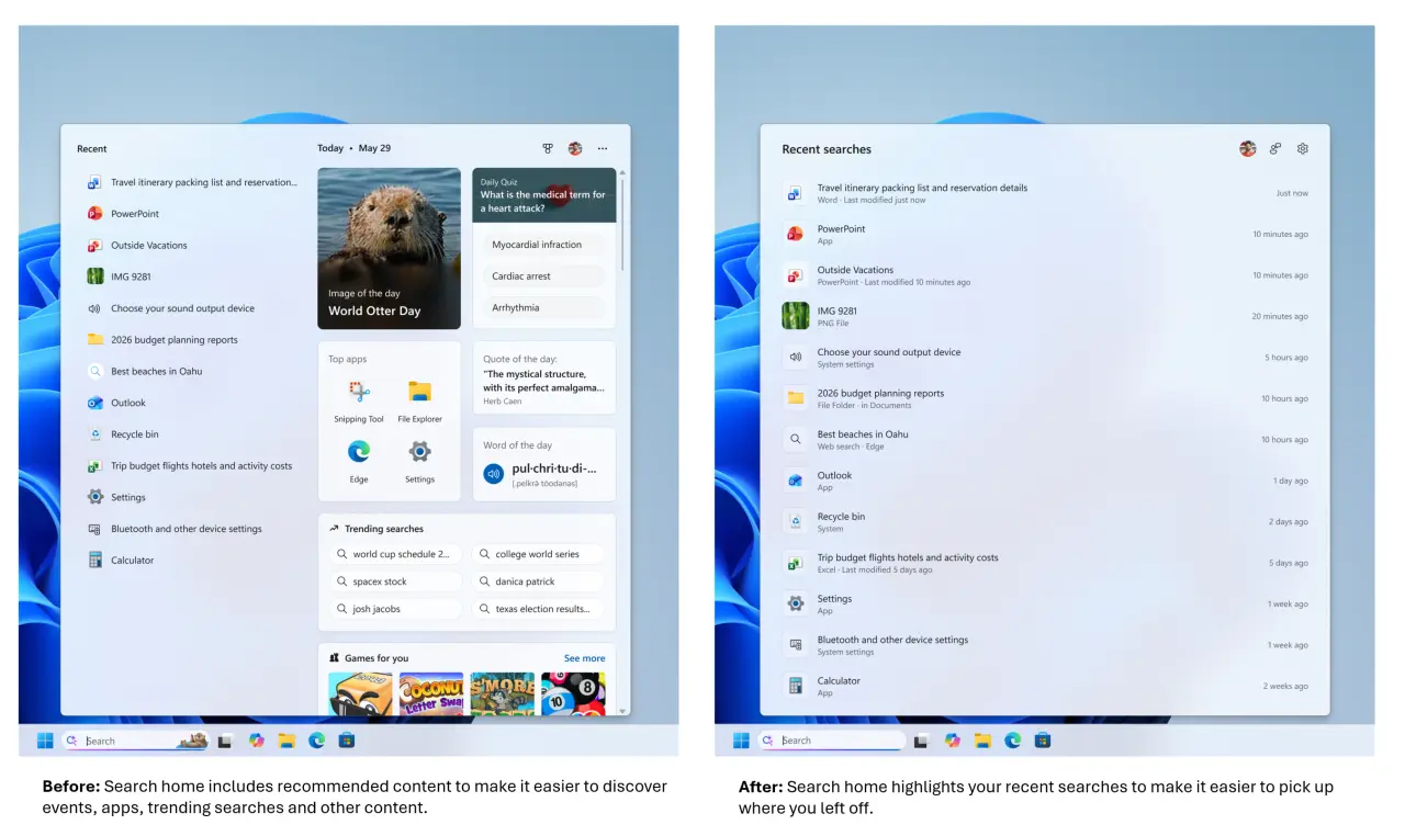 Searchbox improvements in Windows 11 Insider channels