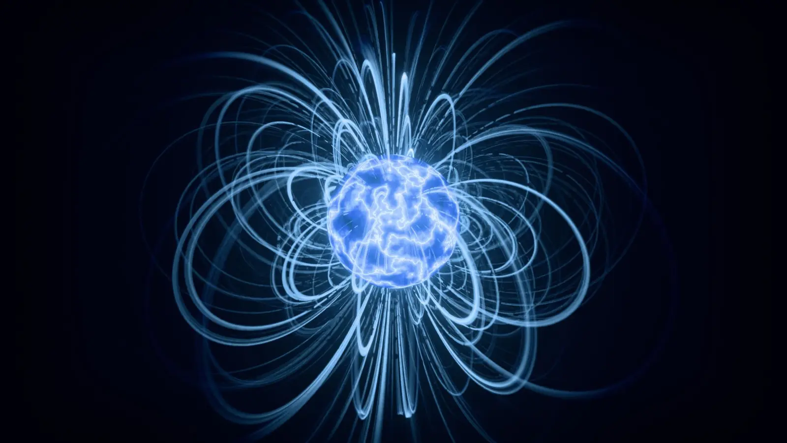 abstract art resembling an atomic structure or sphere with magnetic lines