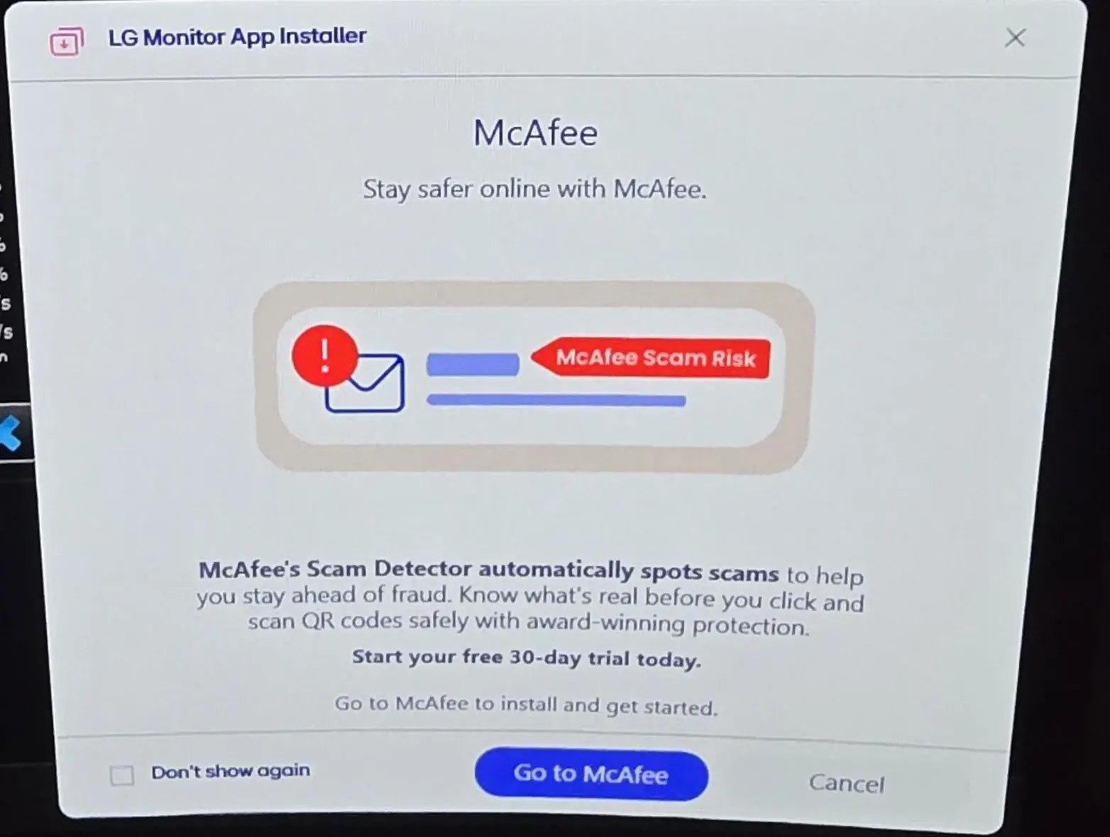 LG companion app installed by Windows Update bundling MacAfee
