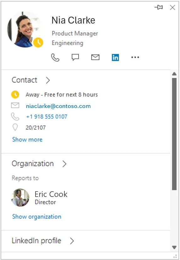 Outlook people card view