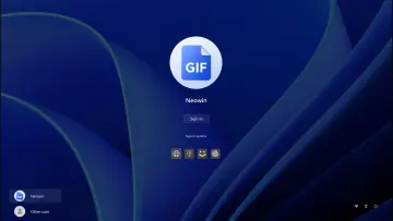 Windows 11 login screen showing a blue profile picture icon labeled GIF above the account name Neowi