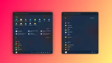 A side by side picture showing Windows 11 Start Menu with all options enabled and with all options d