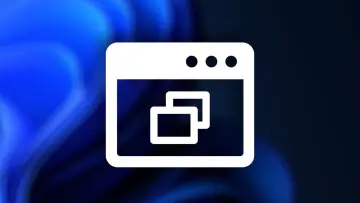 Minimalist white graphic of an application window containing a maximizerestore icon centered over a 
