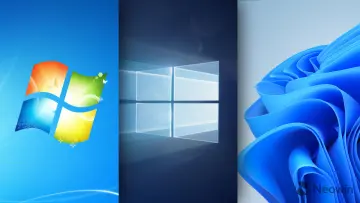 Windows 7 10 and 11 logos side by side from left to right